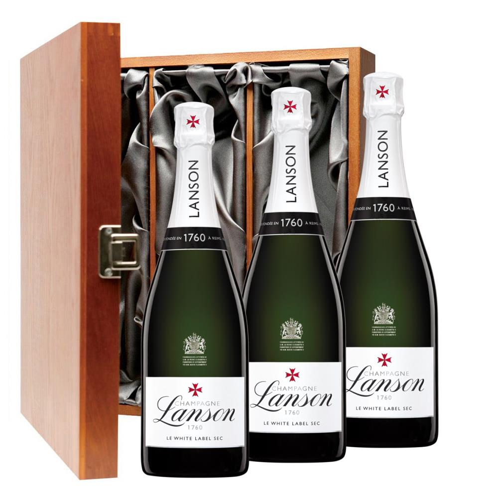 Lanson Le White Label Sec Champagne 75cl Three Bottle Luxury Gift Box